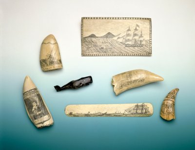 抹香鲸牙齿雕刻，19 世纪中叶（鲸鱼牙齿） 作者 未知艺术家
