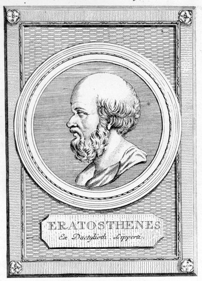Eratosthenes (275 BC - 195 BC) 数学家、天文学家、地理学家和诗人。 之后的肖像：“古希腊罗马人的画廊”，卷。 二、 波斯基亚沃 1784。 作者 未知艺术家