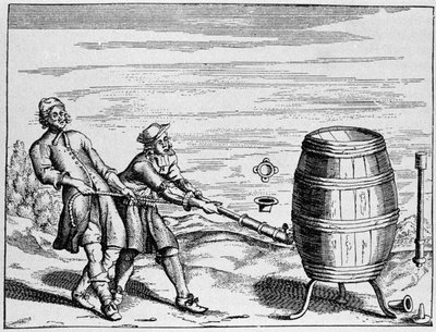 Experience carried out by German scientist Otto van Guericke to calculate atmospheric pressure. Plate taken from “” Ottonis de Guericke: Experimenta Nova Magdeburgica de vacuo spatio”” by Otto von Guericke (Otto de Guericke 作者 未知艺术家
