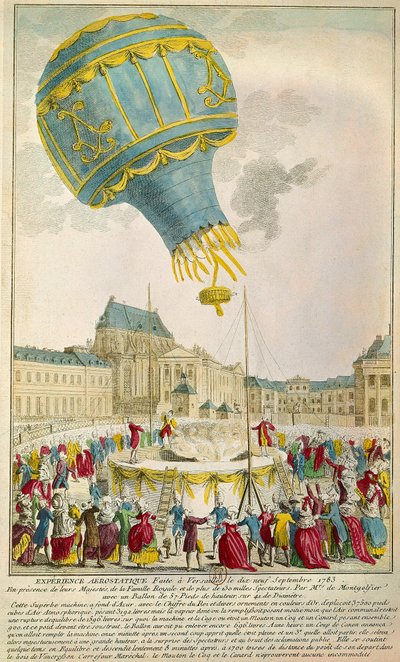 Montgolfier 兄弟于 1783 年 9 月 19 日在巴黎凡尔赛宫的经历。 BN 作者 未知艺术家