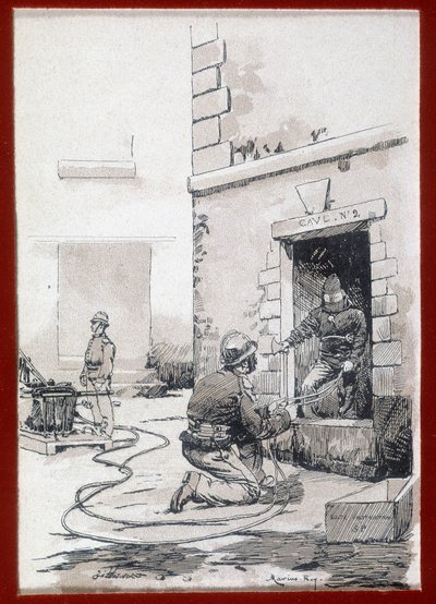 Firefighters: fire apparatus from cellars. engraving sd. 19th century 作者 未知艺术家