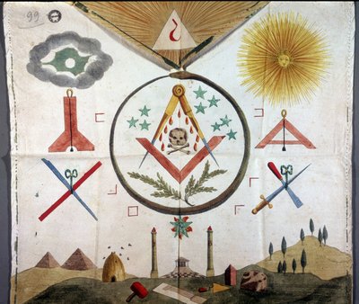 Franc-Maconnerie：18 世纪或 19 世纪法国礼仪命令的 macon 围裙上的 Maconnic 标志。 米兰国家档案馆 作者 未知艺术家