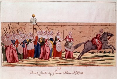 1789 年法国大革命：1789 年 10 月 5 日前往凡尔赛宫的前卫女性。18 世纪的版画。 巴黎，B.N. 作者 Unknown artist