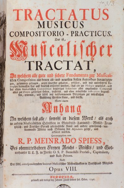 Tractatus musicus 的卷首，由 Meinrad Spiess 作者 未知艺术家