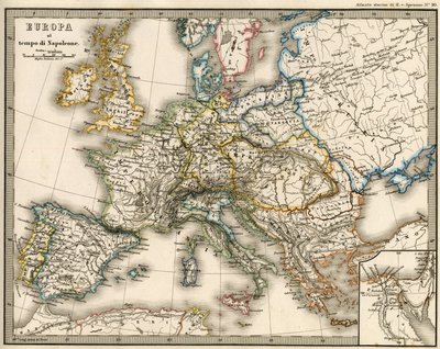 拿破仑一世时的欧洲地理图，载于K. von Sruner的 "Atlante Storico Geografico"。 作者 未知艺术家