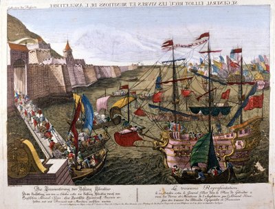 直布罗陀的大围攻 1779-1783（当西班牙向英国宣战作为其与法国的联盟的一部分时，西班牙试图重新夺回直布罗陀）：10 月 11 日 作者 未知艺术家