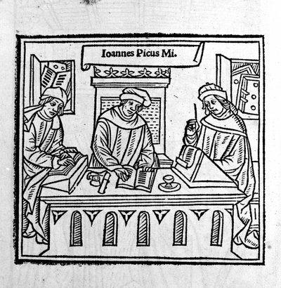 乔瓦尼·皮科·德拉·米兰多拉 (Jean Pic de la Mirandole) 与他的两个弟子 - 在 1555 年的“Epistole auree”中 作者 未知艺术家