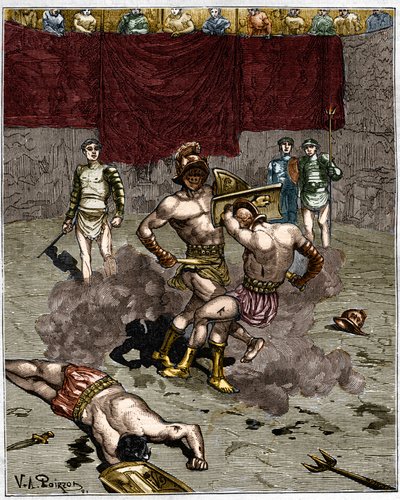 Gladiator fight. 19th century engraving. 作者 未知艺术家