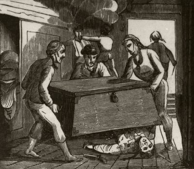 “戈登和他的同伴用一个大箱子将法国船长压死”，c.1836 作者 未知艺术家