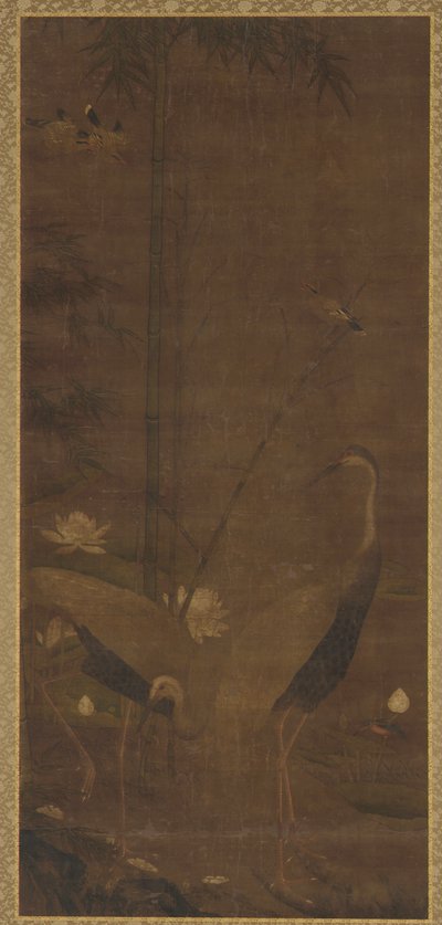鹭鸶、荷花和竹子 作者 未知艺术家