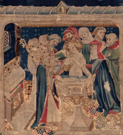 History of Saint Piat and Saint Eleuthère, Scene 13: baptism of Blanda (Comment li bons sains baptisa la fille tribun que leva de fons par tres grande mistere: Blande qui au bon saint fu mère). Detail. 作者 未知艺术家