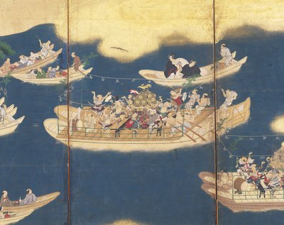 日吉山？庆典（纸本水墨、彩色和金箔，六扇屏风） 作者 未知艺术家