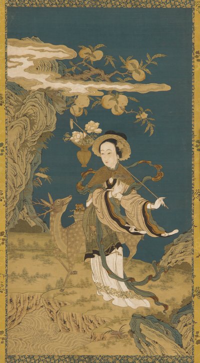 神仙马谷与鹿和桃树 作者 未知艺术家