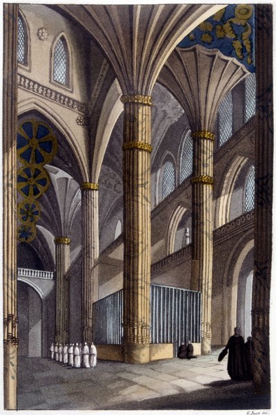 Interior of Salamanca Cathedral. 19th century lithography. 作者 未知艺术家