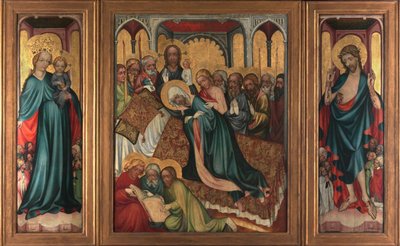 La mort de la Vierge - Retable de Roudnice (, vers 1410 - The Death of the Virgin. The Roudnice Altarpiece - Anonymous. Tempera on panel, c.1410. National Gallery, Prague 作者 未知艺术家