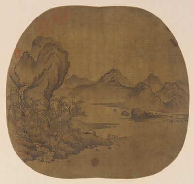 景观：白内障跌入宽阔的溪流；远山 作者 未知艺术家