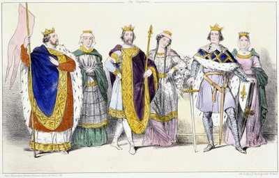 Capkeepers: Louis VI Le Gros (1081-1137) 和 Adelaide of Savoy (ca. 1100-1154), Louis VII Le Jeune (1120-1180) 和 Adele of Champagne (or Blois) (ca. 1140-1206), Philippe II dit Philippe Auguste (1165-1223) 和 Isabelle de Hainaut (1170-1190) - Plate fr 作者 未知艺术家