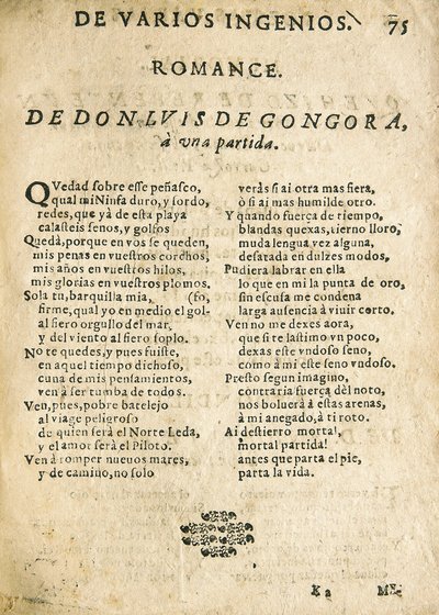 Luis de GOGOORA Y ARGOTE，"Romance a una partida"（印刷品） 作者 未知艺术家