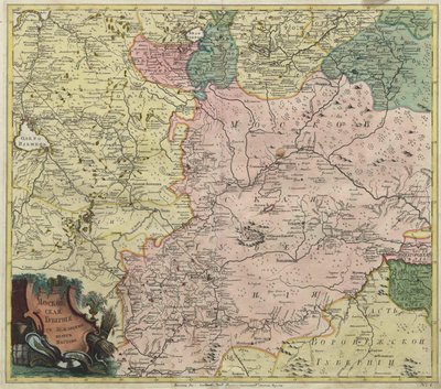 莫斯科州及邻近省份部分地区地图 - 无名氏 - 1745 - 铜版画、水彩画 - 圣彼得堡科学院 作者 未知艺术家