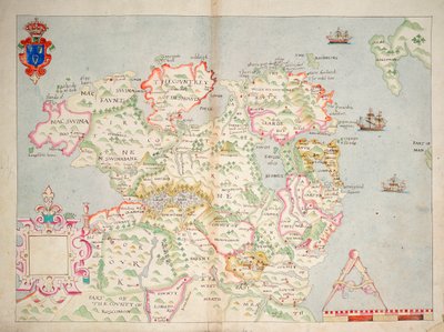 爱尔兰北部地图，约 1600 年（铺在亚麻布上） 作者 未知艺术家