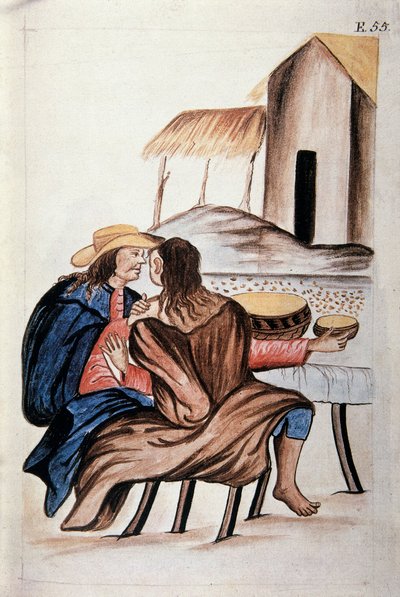 印第安人之间的婚姻安排，出自《秘鲁特鲁希略》或《Códice Martínez Compañón》一书，作者是特鲁希略主教巴尔塔扎尔·马丁内斯·康帕尼翁 y Bujanda（1782-1785） 作者 未知艺术家