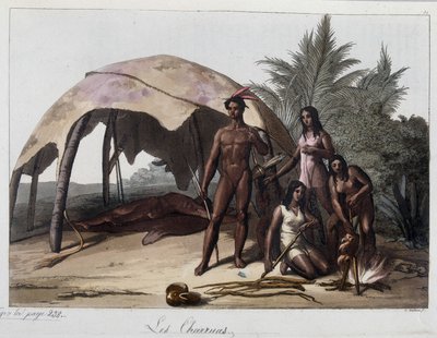 在巴拉圭的印第安人 charruas 用餐。 在“古老而现代的服装”中，1818-1820 年，费拉里奥。 作者 Unknown artist