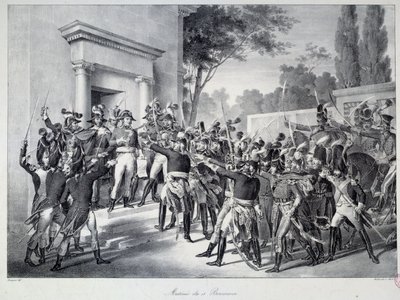 拿破仑-波拿巴（1769-1821）的将军和军官们在18布鲁迈的早晨7点左右举行会议 拿破仑-波拿巴在五角理事会（salle des 500）的18布鲁迈政变（9/11/1799）结束了Directoi 作者 未知艺术家