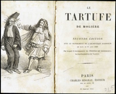 Moliere frightening an ecclesiaste using a theatre mask - Frontispice du “Tartuffe”” (Tartufe) de Molière, ed. Hingray, Paris 作者 未知艺术家
