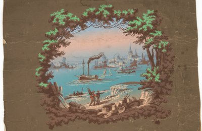 带有海港景色的大门 作者 未知艺术家