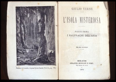 儒勒·凡尔纳 (Jules Verne) 意大利版《神秘岛》的页面。 1878. 米兰。 作者 未知艺术家