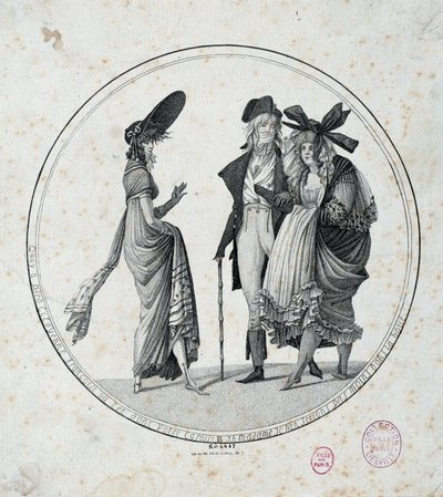 巴黎时装：“惊人而精彩”” 1795 年巴黎雕刻，卡纳瓦莱博物馆 作者 未知艺术家