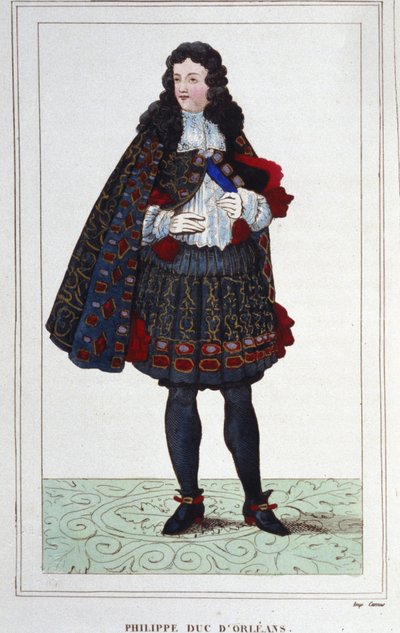 菲利普二世，奥尔良、沙特尔、瓦卢瓦、内穆尔和蒙彭西耶公爵 (1674-1723)。 1715 年至 1723 年担任法国摄政王。 1830 年雕刻。 作者 未知艺术家