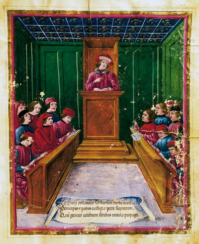 Pietro da Unzola 在博洛尼亚大学法律讲座期间向学生讲授法律文本 作者 未知艺术家