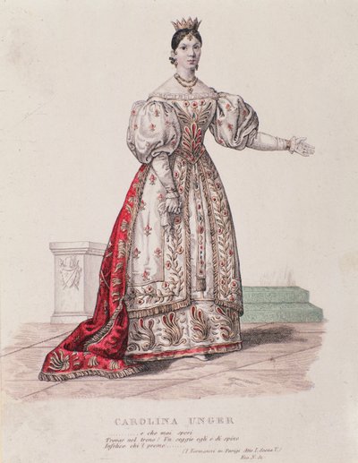 卡罗琳-昂格尔（Unger）在《I Normanni a Parigi》中表演的肖像（雕版画 作者 Unknown artist
