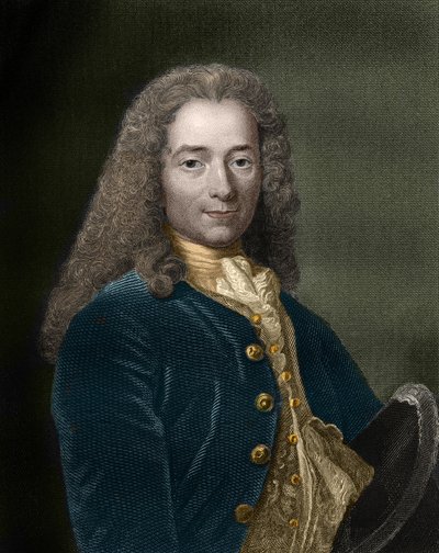 法国作家和哲学家弗朗索瓦-马里-阿鲁埃（Francois-Marie Arouet，dit Voltaire，1694 - 1778）的肖像。 作者 未知艺术家