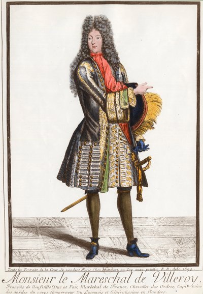 弗朗索瓦·德·诺夫维尔 (Francois de Neufville) 的肖像，维勒罗瓦公爵 (1644 - 1730)，法国元帅。 18 世纪的雕刻。 私人收藏。 作者 未知艺术家