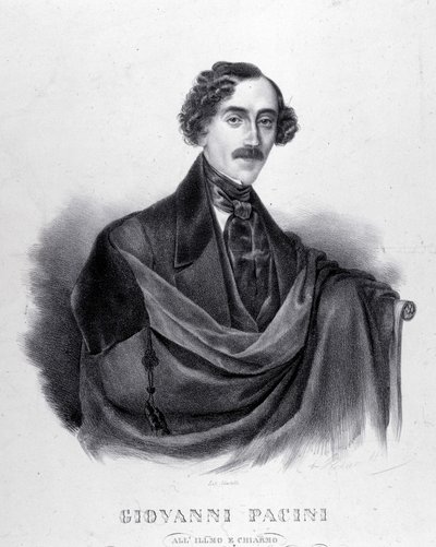 意大利作曲家乔瓦尼·帕齐尼 (1796-1867) 的肖像。 作者 未知艺术家
