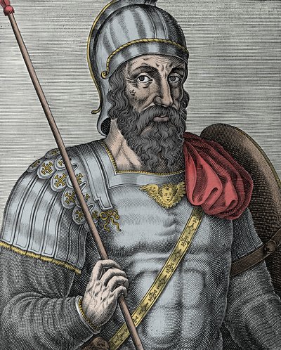 Godfrey of Bouillon (Godefroy de Bouillon) 的肖像 (1040/61-1100)，法兰克骑士，第一次十字军东征的领导人之一 - 雕刻 16 世纪 作者 未知艺术家