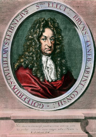 Gottfried Wilhelm Leibniz (1646-1716) 德国哲学家和数学家的肖像。 18 世纪的雕刻。 私人收藏 作者 未知艺术家