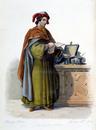 法国商人 Jacques Coeur 的肖像（1395 - 1456） - 在“Le Plutarque Français”，编辑。 门内谢 作者 未知艺术家