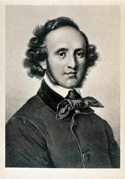 Jakob Ludwig Felix Mendelssohn Bartholdy (1809-1847) 的肖像，德国指挥家和作曲家。 19 世纪 Biblioteca del Conservatorio Giuseppe Verdi 的石版画，米兰 ©Luisa Ricciarini/Leemage 作者 未知艺术家