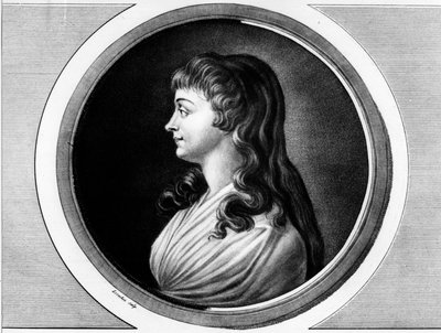 罗兰-德-拉普拉蒂埃（Roland de La Platiere）的妻子玛丽-让娜-佩利邦（Marie-Jeanne Phelippon）的肖像，她被称为 "罗兰夫人"（1754-1793）。雕刻在 "法国革命历史绘画全集，共三卷 "中。1804. 作者 未知艺术家