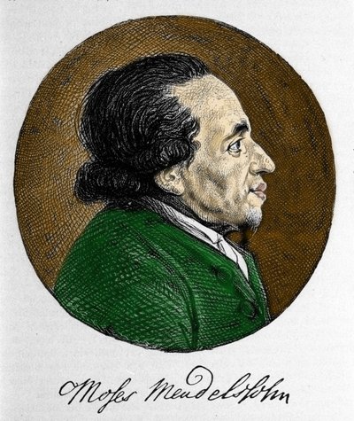 摩西 (Moses) Mendelssohn (1729 - 1786) 的肖像，现代犹太教的哲学家和真正的创始人。 音乐家费利克斯·门德尔松的祖父。 作者 未知艺术家