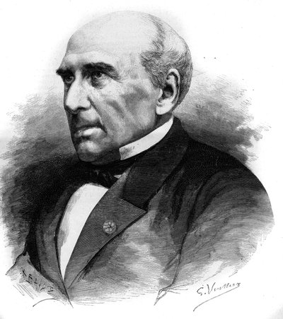 皮埃尔-纪尧姆-弗雷德里克-勒普莱（Pierre-Guillaume-Frederic）（1806-1882）的肖像，法国工程师和社会学家。雕刻于1882年4月8日《世界画报》第1306期。 作者 未知艺术家