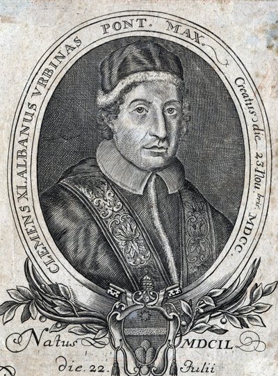 教皇克莱门特十一世（Gianfrancesco Albani）（1649 - 1721）的肖像，第241位教皇。18世纪的雕版画 作者 未知艺术家