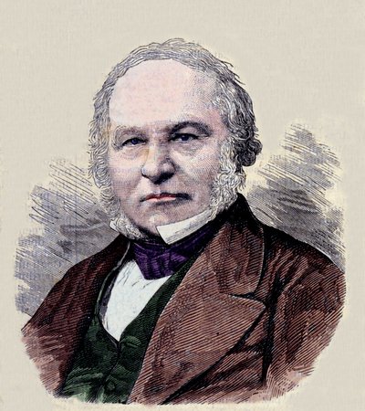 罗兰·希尔爵士 (1795-1879) 的肖像，邮政邮票的发明者。 作者 未知艺术家