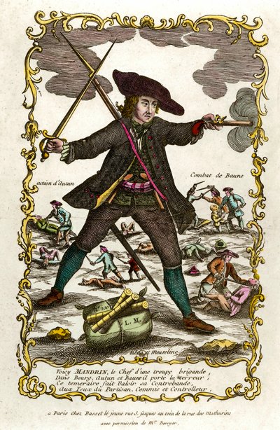 Portrait of the French brigand Louis Mandrin (ca. 1725-1755). Behind him, Autun