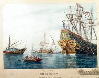 Representation of Italian ships, galeres, brigantine of the16th century (Watercolour 作者 未知艺术家