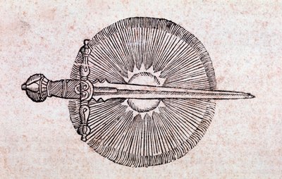 将彗星描绘成一把刺入天空的剑（雕刻） 作者 未知艺术家