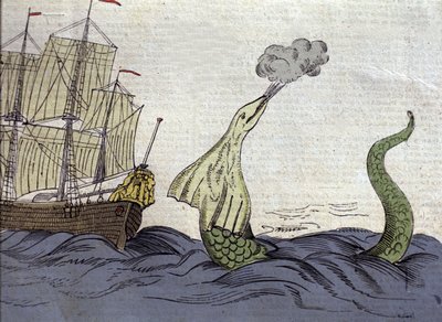 挪威传教士Hans Egede（1686-1758）在格陵兰岛旅行时看到的海蛇的代表。18世纪的雕版画 作者 未知艺术家
